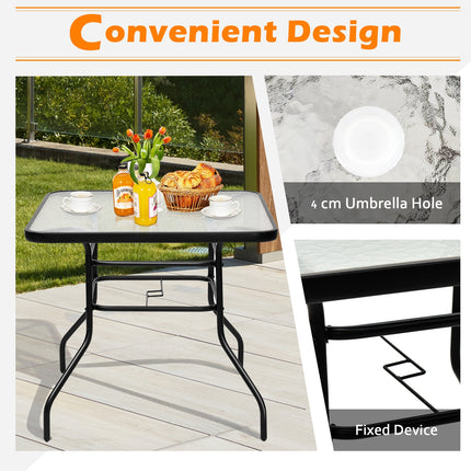 Patio Tempered Glass Steel Frame Square Table 32 Inch , Costway, 4