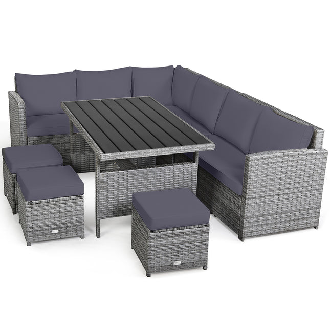 Outdoor Patio Furniture, Outdoor Dining Set, Dining Set, Patio Rattan Dining Sectional Sofa Set with Ottoman, Costway, 1
