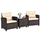 Patio Rattan Furniture Set with Washable Cushions and Tempered Glass Tabletop, 3 Pieces , Costway, 1