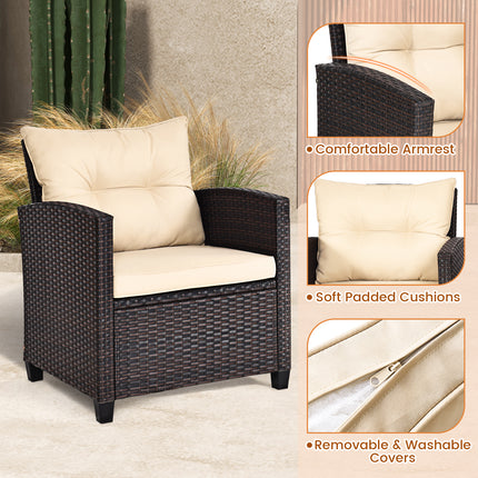 Patio Rattan Furniture Set with Washable Cushions and Tempered Glass Tabletop, 3 Pieces , Costway, 6