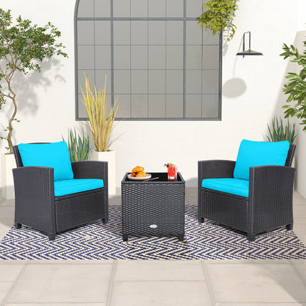 Rattan Patio Furniture Set with Washable Cushion, Beige & Turquoise, 3 Pieces , Costway, 2