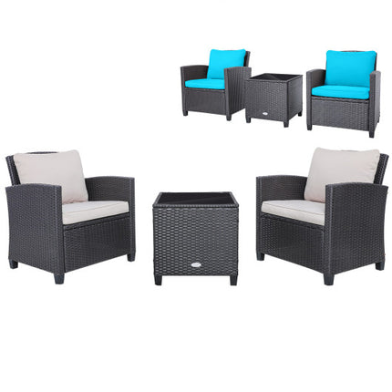 Rattan Patio Furniture Set with Washable Cushion, Beige & Turquoise, 3 Pieces , Costway, 1