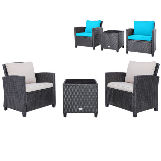 Rattan Patio Furniture Set with Washable Cushion, Beige & Turquoise, 3 Pieces , Costway, 1