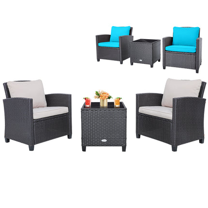 Rattan Patio Furniture Set with Washable Cushion, Beige & Turquoise, 3 Pieces , Costway, 5