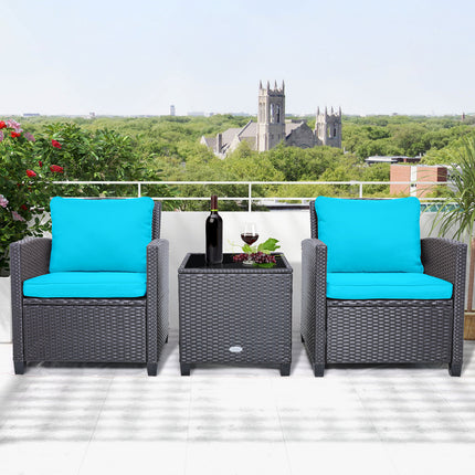 Rattan Patio Furniture Set with Washable Cushion, Beige & Turquoise, 3 Pieces , Costway, 7