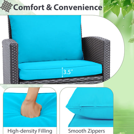 Rattan Patio Furniture Set with Washable Cushion, Beige & Turquoise, 3 Pieces , Costway