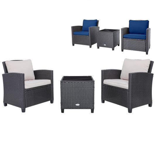 Rattan Patio Furniture Set with Washable Cushion, 3 Pieces  Dark Blue, Costway, 1