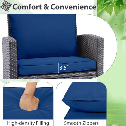 Rattan Patio Furniture Set with Washable Cushion, 3 Pieces  Dark Blue, Costway, 9