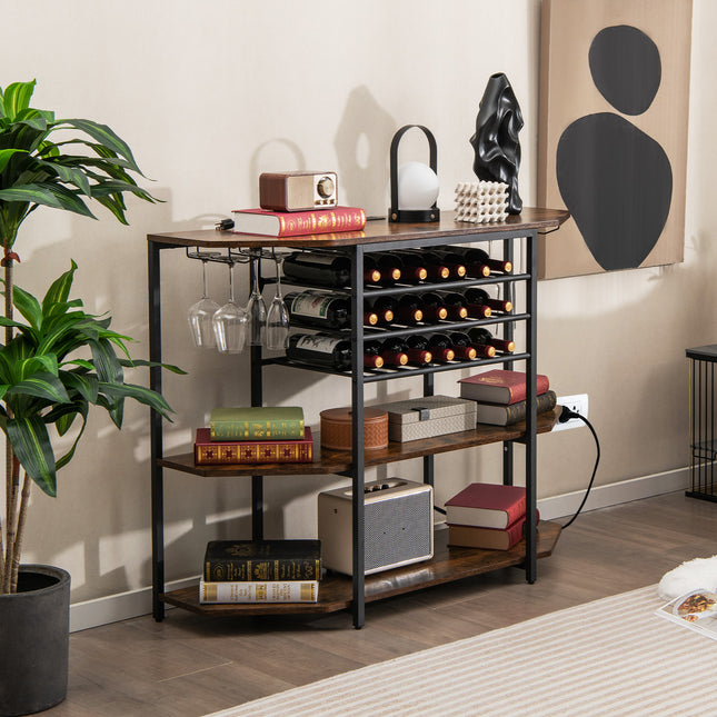 3-Tier Wine Bar Cabinet with Storage Shelves, Brown, Costway, 2