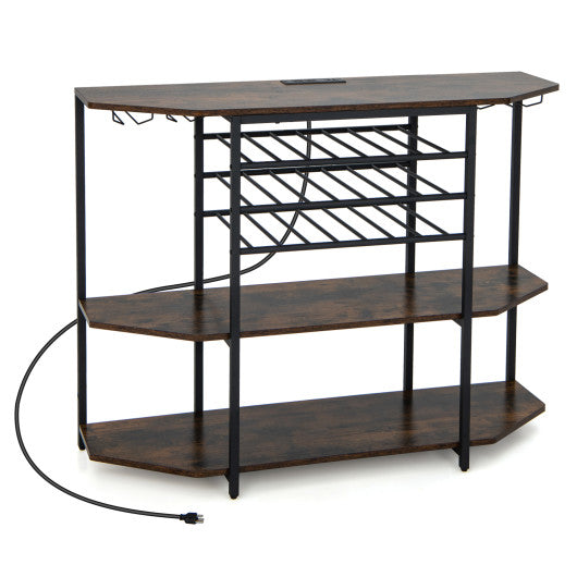 3-Tier Wine Bar Cabinet with Storage Shelves, Brown, Costway, 1