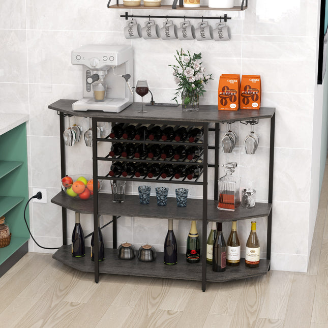 3-Tier Wine Bar Cabinet with Storage Shelves, Gray, Costway, 3