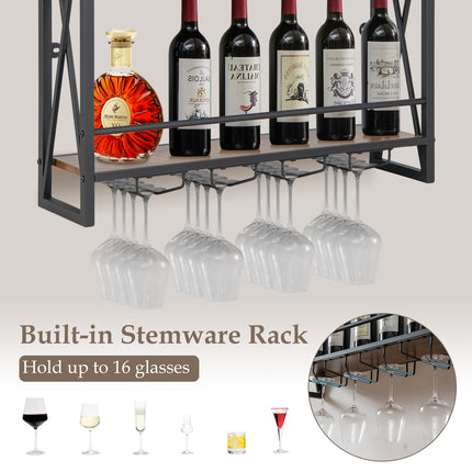 3-Tiers Industrial Wall Mounted Wine Rack with Glass Holder and Metal Frame, Costway, 8