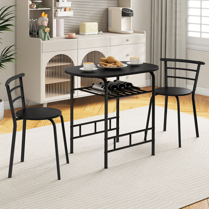 Dining Table Set, Home Kitchen Bistro Pub Dining Table 2 Chairs Set, Black, 3 pcs, Costway