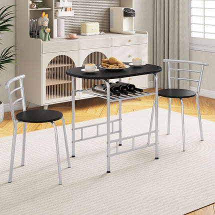 Home Kitchen Bistro Pub Dining Table 2 Chairs Set,  Silver, 3 pcs, Costway, 3