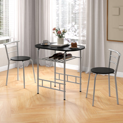 Home Kitchen Bistro Pub Dining Table 2 Chairs Set,  Silver, 3 pcs, Costway, 2