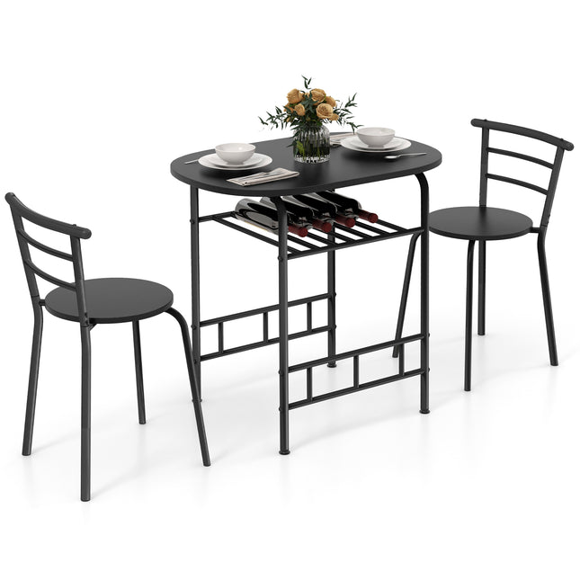 Dining Table Set, Home Kitchen Bistro Pub Dining Table 2 Chairs Set, Black, 3 pcs, Costway, 3
