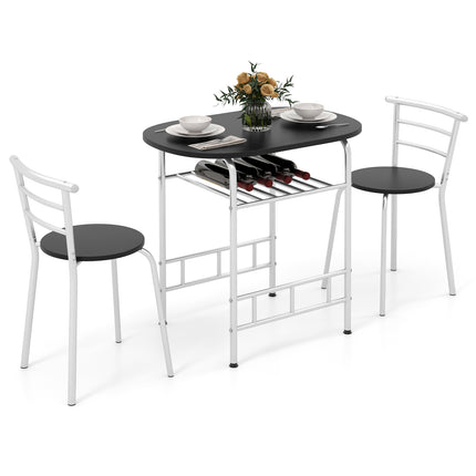 Home Kitchen Bistro Pub Dining Table 2 Chairs Set,  Silver, 3 pcs, Costway, 4