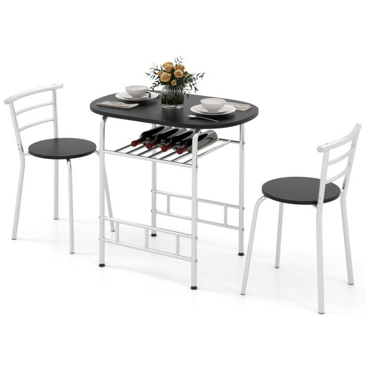 Home Kitchen Bistro Pub Dining Table 2 Chairs Set,  Silver, 3 pcs, Costway, 1