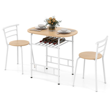 Home Kitchen Bistro Pub Dining Table 2 Chairs Set, 3 pcs , Tan, Costway, 3