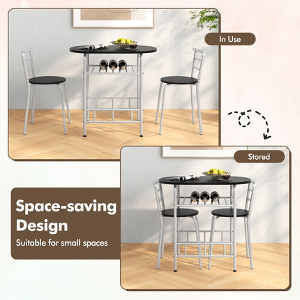 Home Kitchen Bistro Pub Dining Table 2 Chairs Set,  Silver, 3 pcs, Costway
