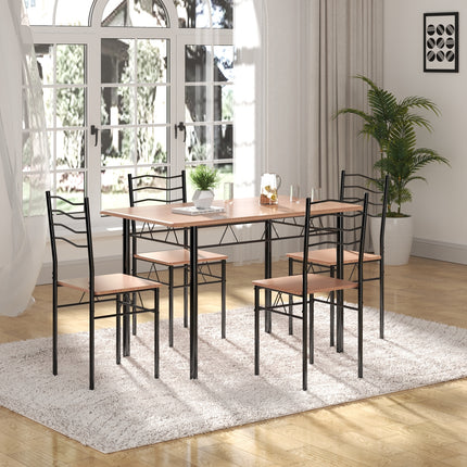 Wood Metal Dining Table Set with 4 Chairs, 5 Pieces, Natural, Costway, 5