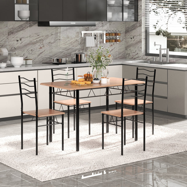 Wood Metal Dining Table Set with 4 Chairs, 5 Pieces, Natural, Costway, 2