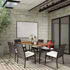 Outdoor Patio Furniture, Patio Rattan Cushioned Dining Set with Umbrella Hole, 7 PCS, Costway