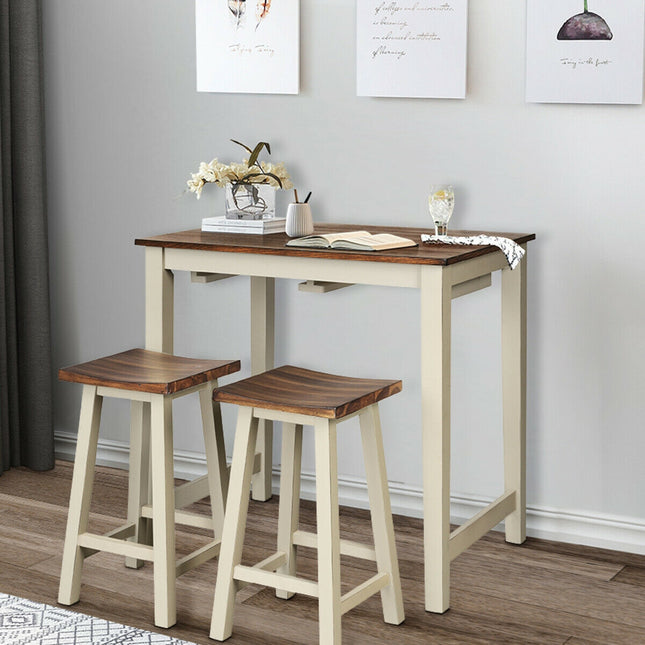 Dining Table Set, Counter Height Pub Table with 2 Saddle Bar Stools, Costway
