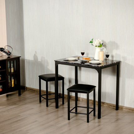 Counter Height Dining Set Faux Marble Table 3 Piece , Black, Costway, 3