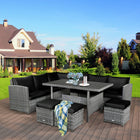 Outdoor Dining Set, Patio Rattan Dining Furniture Sectional Sofa Set with Wicker Ottoman, Black, 7 Pieces, Costway, 1