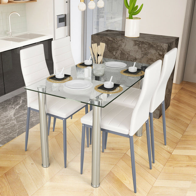 Dining Set with 4 PVC Leather Chairs 5 Pieces , Costway, 1