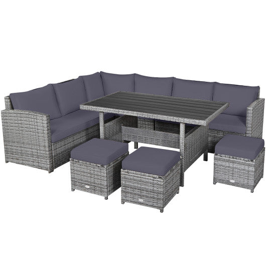 Patio Rattan Dining Furniture Sectional Sofa Set with Wicker Ottoman, Gray, 7 Pieces , Costway, 1