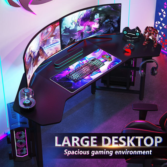 Gaming Desk, Gaming Computer Desk, 66,5-Inch, Gaming PC Desk, Ergonomic Wing-Shaped Computer Studio Desk, Tribesigns, 2