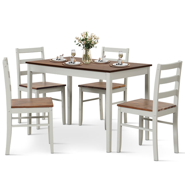 Dining Table Set, Dining Set, Wooden Dining Set with Rectangular Table and 4 Chairs, 5 Piece Coffee, Costway