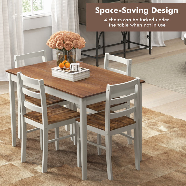 Dining Table Set, Dining Set, Wooden Dining Set with Rectangular Table and 4 Chairs, 5 Piece Coffee, Costway, 2