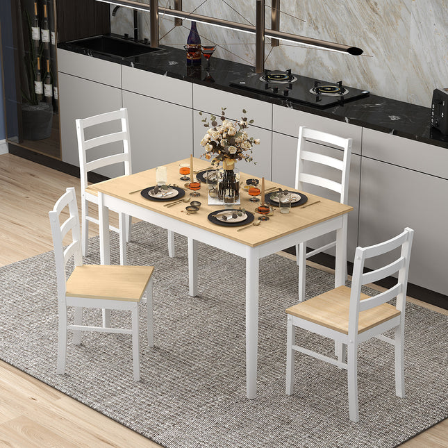 Dining Table Set, Dining Set, Wooden Dining Set with Rectangular Table and 4 Chairs, Natural, 5 Piece, Costway