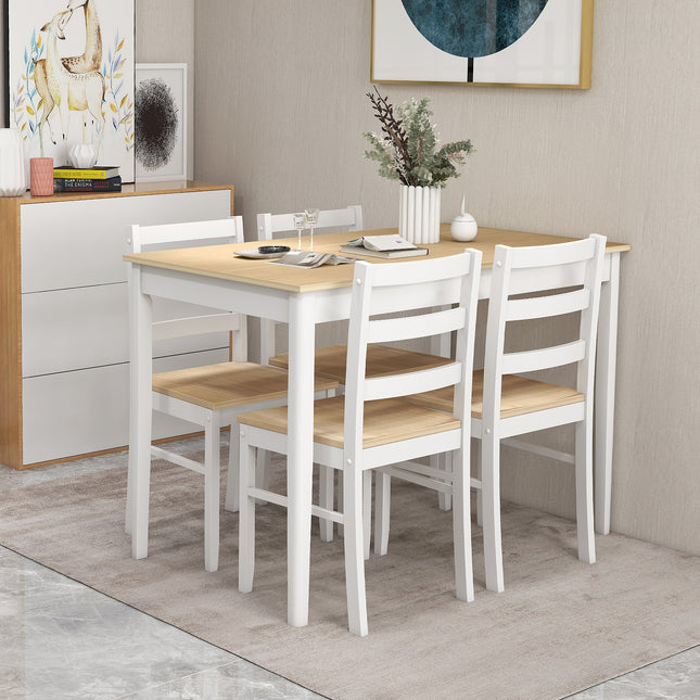 Dining Table Set, Dining Set, Wooden Dining Set with Rectangular Table and 4 Chairs, Natural, 5 Piece, Costway, 2