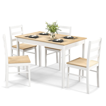 Dining Table Set, Dining Set, Wooden Dining Set with Rectangular Table and 4 Chairs, Natural, 5 Piece, Costway, 3
