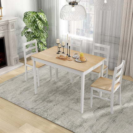 Dining Table Set, Dining Set, Wooden Dining Set with Rectangular Table and 4 Chairs, Natural, 5 Piece, Costway, 4