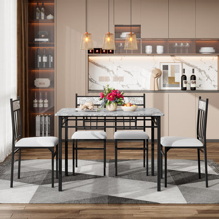 Dining Table Set, Dining Set, Faux Marble Dining Set Table with Solid Steel Frame 5 Pieces, Costway, 5