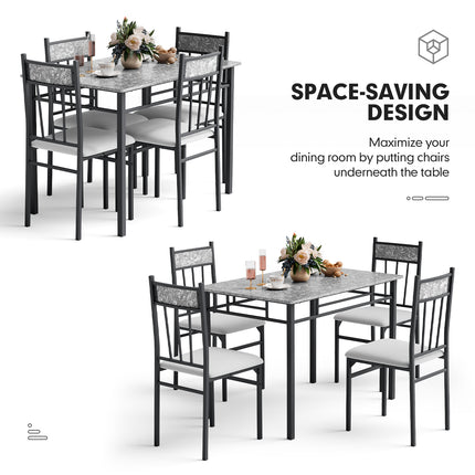 Dining Table Set, Dining Set, Faux Marble Dining Set Table with Solid Steel Frame 5 Pieces, Costway, 3