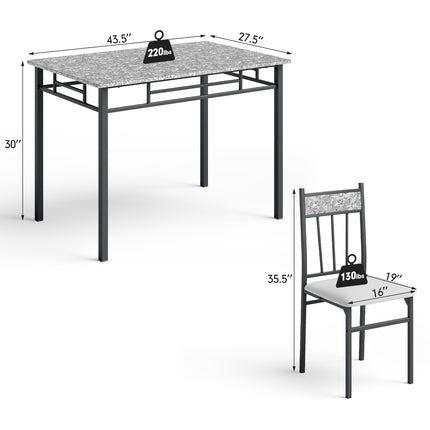 Faux Marble Dining Set Table with Solid Steel Frame 5 Pieces , Costway, 7
