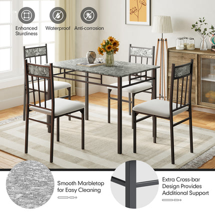 Dining Table Set, Dining Set, Faux Marble Dining Set Table with Solid Steel Frame 5 Pieces, Costway, 6