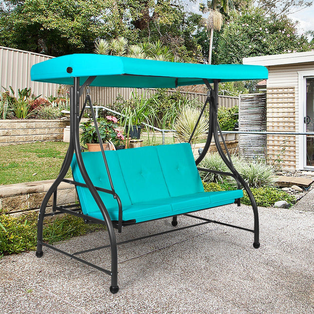 Converting Outdoor Swing Canopy Hammock with Adjustable Tilt Canopy, Turquoise, 3 Seats , Costway, 2