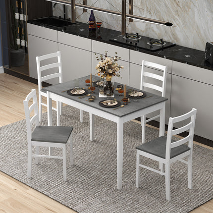 Wooden Dining Set with Rectangular Table and 4 Chairs, Gray, 5 Piece , Costway