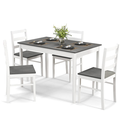 Dining Table Set, Dining Set, Wooden Dining Set with Rectangular Table and 4 Chairs, Gray, 5 Piece, Costway, 3