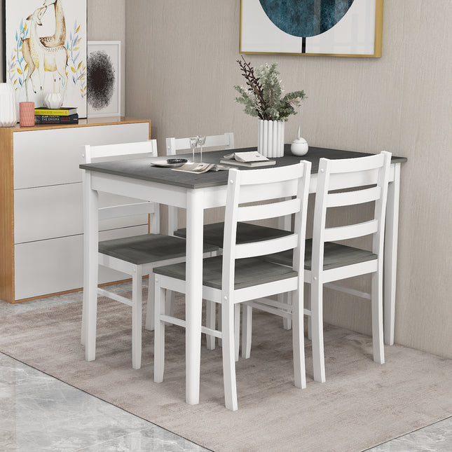 Dining Table Set, Dining Set, Wooden Dining Set with Rectangular Table and 4 Chairs, Gray, 5 Piece, Costway, 2