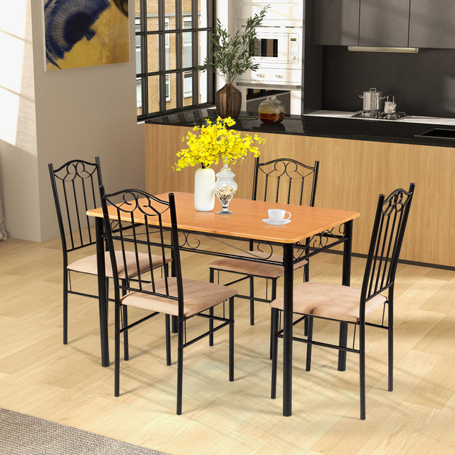 Dining Table Set, Dining Set, Dining Set Wooden Table and 4 Cushioned Chairs 5 Pieces, Costway