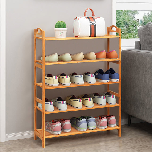 Shoe Rack, 5-Tier Bamboo Freestanding Shoe Rack, Natural, Costway, 1