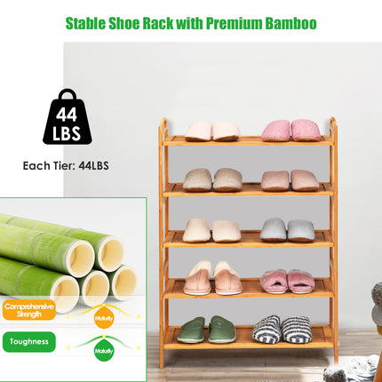 Bamboo FreeStanding Shoe Rack, 5-Tier, Natural, Costway